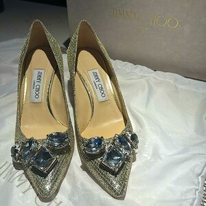 Champagne fabric and crystal heels by jimmy choo